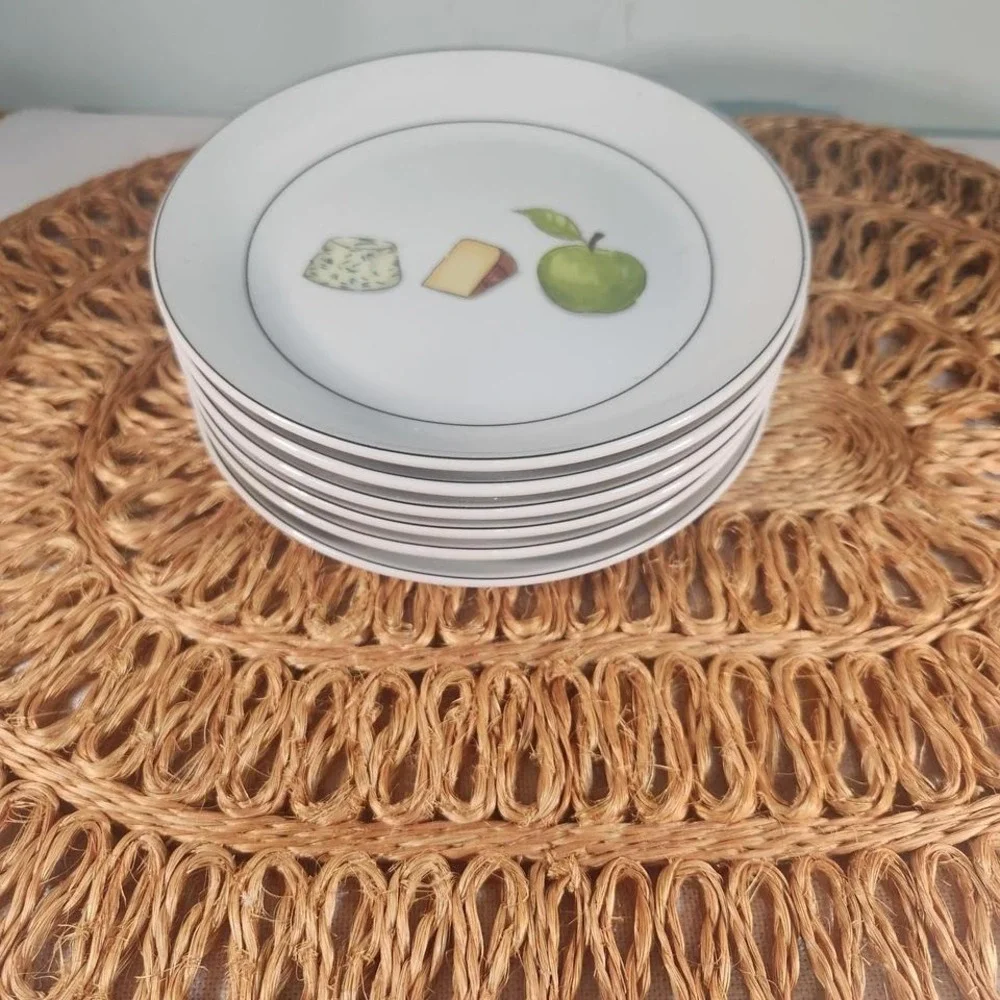 Crate & Barrel Fruit & Cheese Appetizer Plates – Set of 6 Ceramic Plates